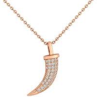 14K Rose Gold Plated Horn Pendant Necklace with Crystals - Adjustable Chain, Elegant Gift Jewellery
