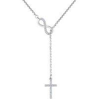 Rhodium Plated Infinity Lariat Necklace with Crystals - Adjustable Silver Chain, Statement Jewellery Gift