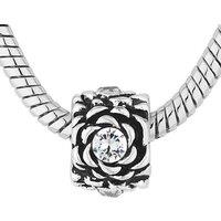 Rhodium-Plated Crystal Charm Bracelet - Silver-Tone Adjustable Bangle by Diamond Style London