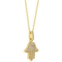 Gold Plated Hamsa Hand Pendant Necklace with 59 Crystal Accents - Adjustable Chain