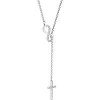 Rhodium Plated Infinity Lariat Necklace with Crystals - Adjustable Chain, Elegant Drop Pendant
