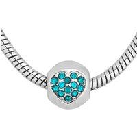Silver & Turquoise Heart Charm Bracelet - Crystal Accents, 19.5cm, Adjustable Clasp