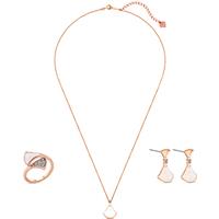 Rose Gold Plated Jewellery Set - Necklace, Earrings & Crystal Ring - Diamond Style London - 3-Piece Coordinated Gift Set