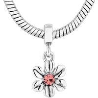 Diamond Style London Silver & Light Pink Snake Chain Charm Bracelet - 19.5cm, Adjustable, Crystal Accents