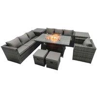 9-Seater Modern Rattan Outdoor Lounge & Dining Set with Fire Pit Table - Weather-Resistant Garden Furniture