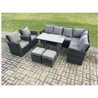 Dark Grey Rattan 10-Seater High-Back Corner Dining Set - Weather-Resistant Garden Furniture
