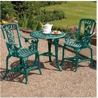 3-Piece Cast Aluminium Rose Bistro Set - Weather-Resistant Green Outdoor Furniture