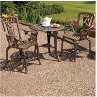 Bronze Cast Iron 3-Piece Rose Bistro Set - Weather-Resistant Outdoor Garden Furniture