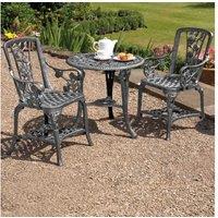 3-Piece Cast Aluminium Rose Bistro Set - Pewter, Compact Garden Patio Furniture