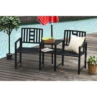 Outsunny Patio Tete-a-tete Chair: 2-Seat Bench with Middle Coffee Table & Umbrella Hole
