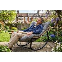Wide Egg-Shape Rocking Chair with Hand-Woven Rattan & Water-Resistant Cushion - Grey