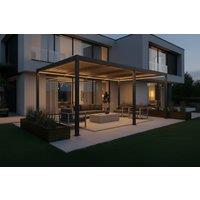 CLEARANCE! Berlin Aluminium Pergola with Optional Side Blinds - Adjustable Roof Slats & Integrated LED Lighting