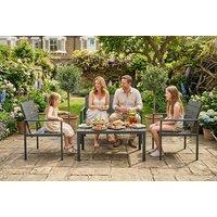 Outsunny 4-Piece Garden Furniture Set with HDPE Slatted Loveseat Armchairs & Coffee Table - Dark Grey