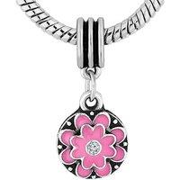 Silver Charm Bracelet - Adjustable Floral Light Purple Bangle, 18.5cm, Diamond Style London