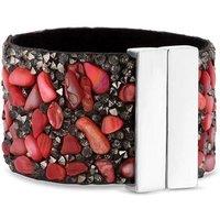 Diamond Style London Red Coral Crystal Cuff Bracelet - Statement Wide Bangle with Magnetic Clasp