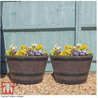 Large Oak-Style Wooden Barrel Effect Planter - 63cm Diameter