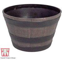 Small Wooden Barrel Effect Planter - Rustic Lightweight Outdoor Pot