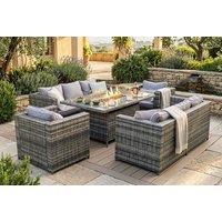 Vancouver 8-Seater Rattan Garden Sofa Set with Fire Pit & Optional Cover - Grey