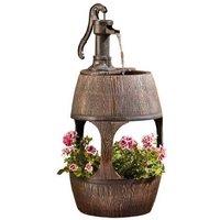 Self-Contained Barrel Fountain Planter - Water Feature for Gardens & Patios