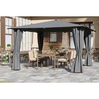 4m x 4m Solar LED Patio Gazebo with Curtains & Waterproof Canopy