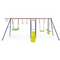 7-in-1 Outdoor Kids Play Set with Swings, Slide & Basketball Hoop