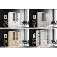 Modern 4 Door Mirrored Wardrobe with Drawers - Large Bedroom Storage, 200cm x 200cm, Choice of Colours
