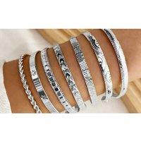 Boho Minimalist Silver & Gold Alloy Bracelet Set - 7-Piece Stackable Bangles, Adjustable Fit, Unisex