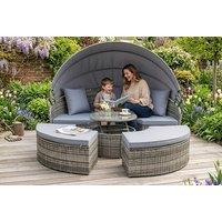 Rattan Garden Day Bed Set with Canopy & Rising Table