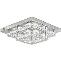 Square Glamorous Crystal LED Ceiling Light, Chrome Finish, 48W