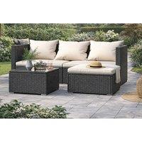 4-Seater Rattan Patio Sofa Set With Glass Table, Cushions & Optional Cover - Black or Grey