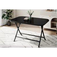 Outdoor Folding Table with Umbrella Hole & Glass Top - Black