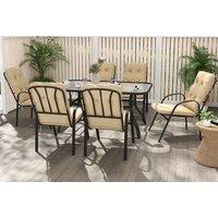 Outsunny 7-Piece Garden Dining Set with Cushions & Glass Table, Armchairs - Beige