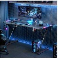 EcoFurnix 100cm LED Gaming Desk with Mouse Pad, Cup Holder & Headphone Hook