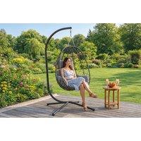 Elegant Egg‑Shaped Hanging Chair With Plush Cushion & Headrest - Black