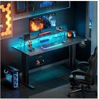 EcoFurnix 140cm LED Gaming Desk with Power Sockets, USB Ports & Monitor Stand