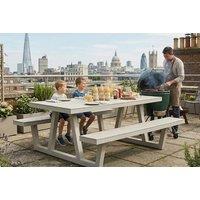 Aruba Grey Metal Picnic Table & Bench Set for 6 - Modern Outdoor Dining Solution