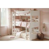Noomi Clara Wooden Triple Bunk Bed with Storage Shelves - White