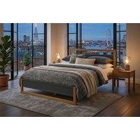 Amelia Wooden Bed Frame with Panelled Headboard & Oak Veneer Finish - Double or King Siz
