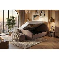 Amos Beige Velvet Ottoman Bed with Side Lift Storage & Oval Headboard - Double or King Size