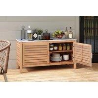 2-Door Acacia Wood Patio Storage Cabinet with Faux Marble Countertop