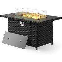 Outdoor Rectangular Rattan Fire Pit Table with Glass Wind Guard