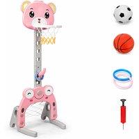 3-in-1 Adjustable Sports Set with Basketball Hoop, Football Goal & Ring Toss for Kids