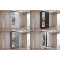 Contemporary 2 Door Mirrored Wardrobe - High Gloss MDF, Storage Drawers, 90cm Wide, Hinged Doors