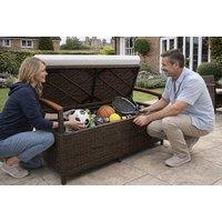 Outdoor Storage Bench: 175L, Acacia Armrests, Cushion, Weather-Resistant