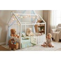 Wooden House Toddler Bed with Rooftop Frame & Fence Guard