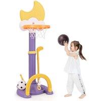 Kids 4-in-1 Activity Center - Adjustable Basketball Hoop, Ring Toss, Mini Golf & Football - Blue or Yellow