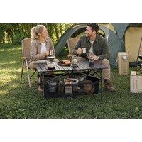 Aluminium RollTop Folding Camping Table with Mesh Storage Basket - Black