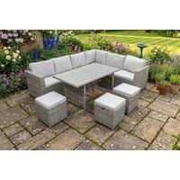 Alivio 9-Seater Outdoor Rattan Patio Furniture Set - Corner Sofa, Dining Table & Cushioned Stools