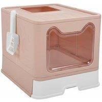 Foldable Top-Exit Plastic Cat Litter Box With Dual Access - Pink