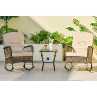 3-Piece Patio Rocking Chair and Coffee Table Set with Cushions